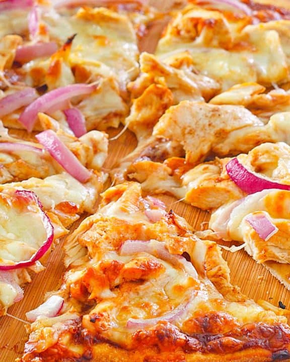 homemade CPK bbq chicken pizza slices