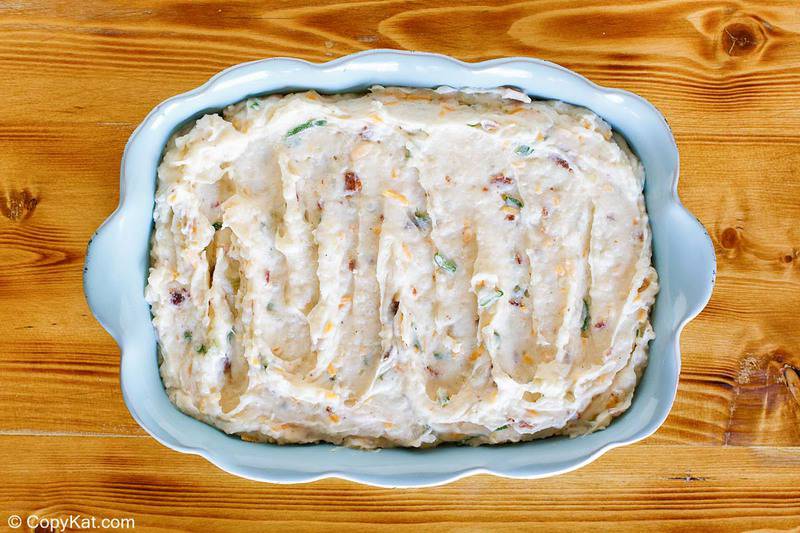 baked potato casserole mixture in a baking dish