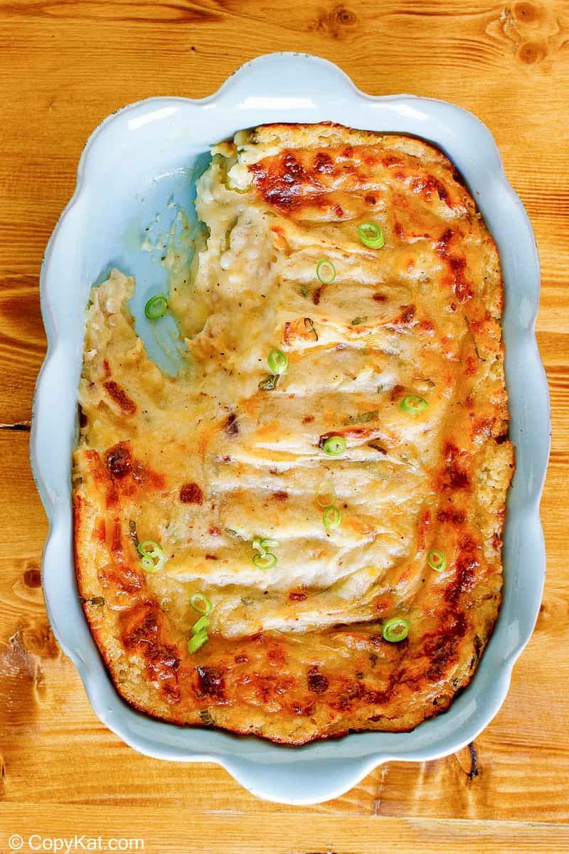 baked potato casserole in a baking dish