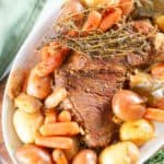 Instant Pot tri tip roast and vegetables on a platter