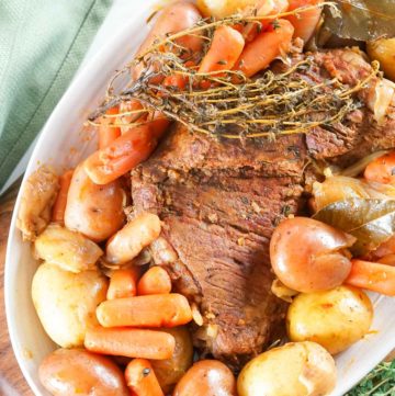 Instant Pot tri tip roast and vegetables on a platter