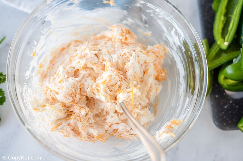 cheddar and cream cheese mixture in a bowl