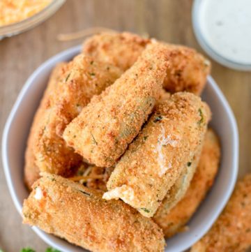 overhead view of a jalapeno poppers in a bowl