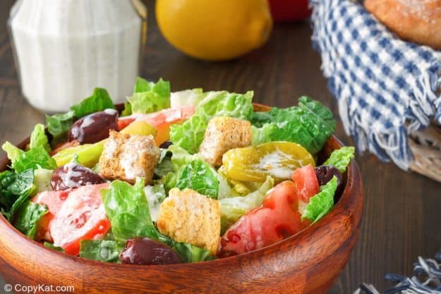 a bowl of homemade Olive Garden salad