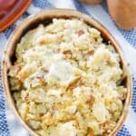 homemade Saltgrass Steakhouse roasted garlic mashed potatoes in a serving dish