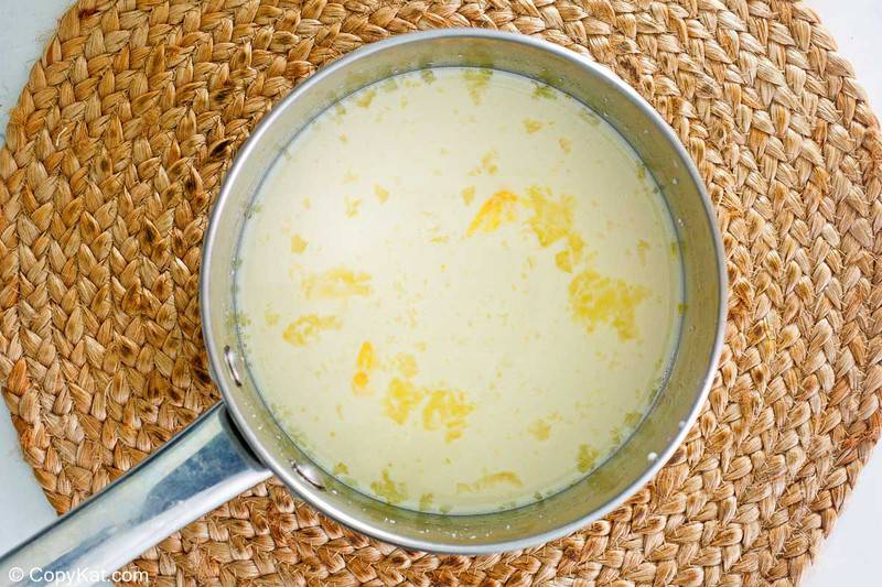 tapioca pudding mixture in a pan