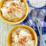 overhead view of two bowls of homemade tapioca pudding
