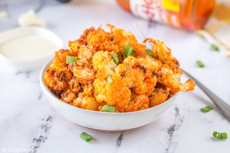 air fryer buffalo cauliflower in a bowl
