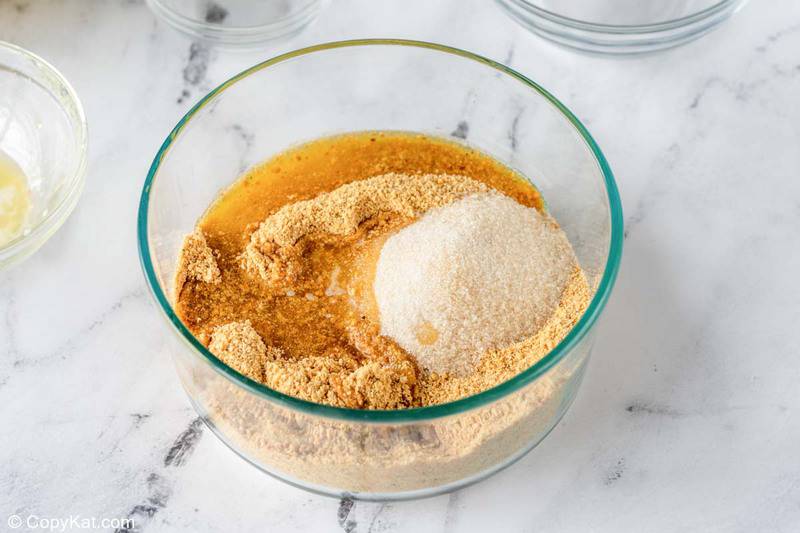 banana split cake crust ingredients in a bowl