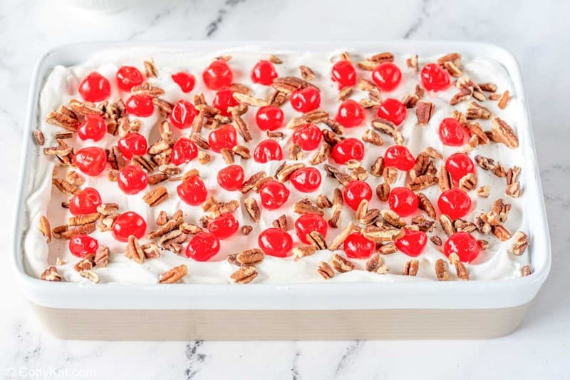 banana split cake in a cake pan