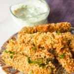 homemade Disney fried pickles and a bowl of ranch dressing