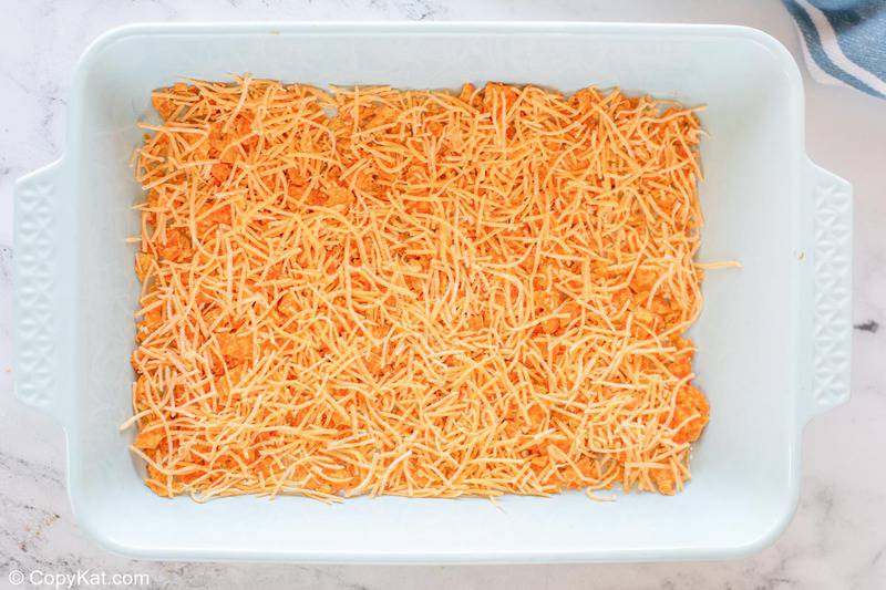 first chips and cheese layer for Dorito casserole