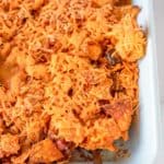 Dorito casserole with a spoon in it