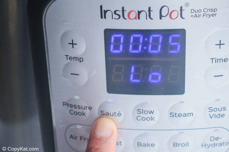 setting Instant Pot on low sauté mode