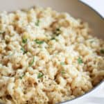white cheddar macaroni and cheese in a serving dish