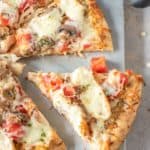 slices of homemade Olive Garden chicken formaggio pizza