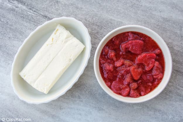 cream cheese and strawberries in syrup