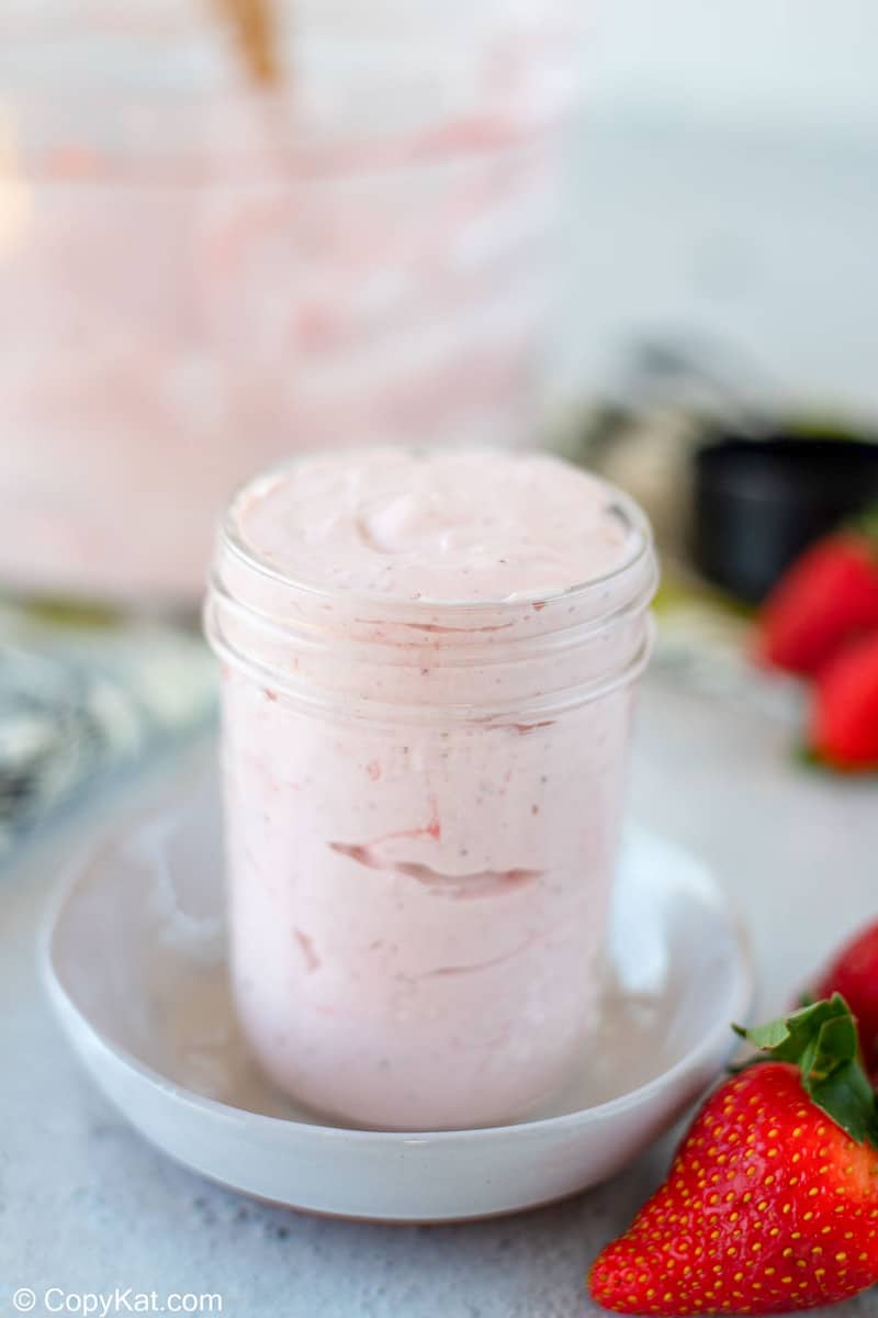 homemade strawberry cream cheese in a jar