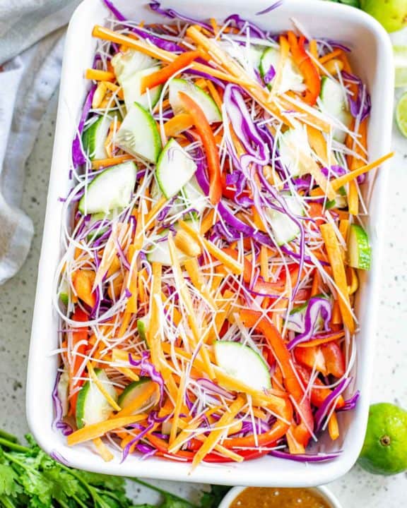 Thai noodle salad in a serving dish