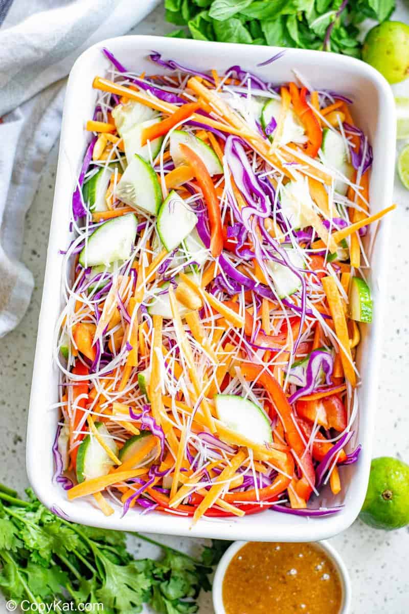 Thai noodle salad in a serving dish