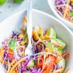 Thai noodle salad and a fork in a bowl