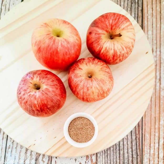 four apples and cinnamon sugar