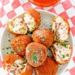 overhead view of Arancini Italian Rice Balls and marinara sauce