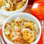 two apples and two bowls of Bisquick apple cobbler