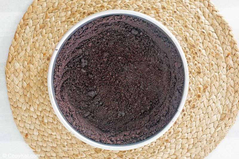 chocolate cookie crust in a springform pan