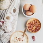 garlic aioli, garlic, red pepper flakes, eggs, and oil