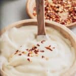 homemade garlic aioli and red pepper flakes