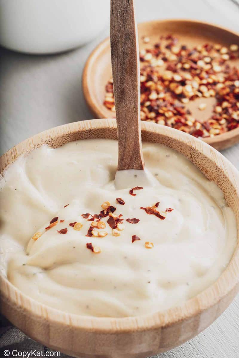 homemade garlic aioli and red pepper flakes