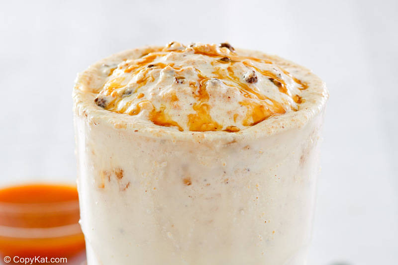 homemade McDonald's Chips Ahoy McFlurry topped with caramel