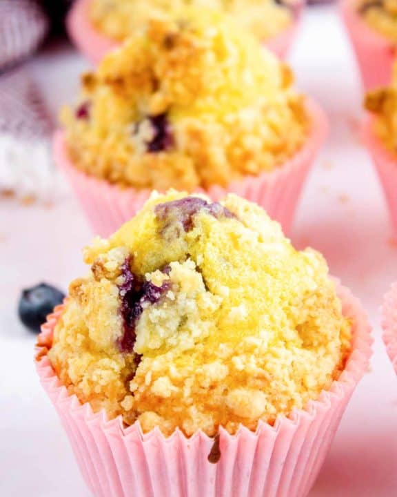 three homemade Starbucks blueberry muffins