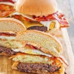 breakfast burgers on a board