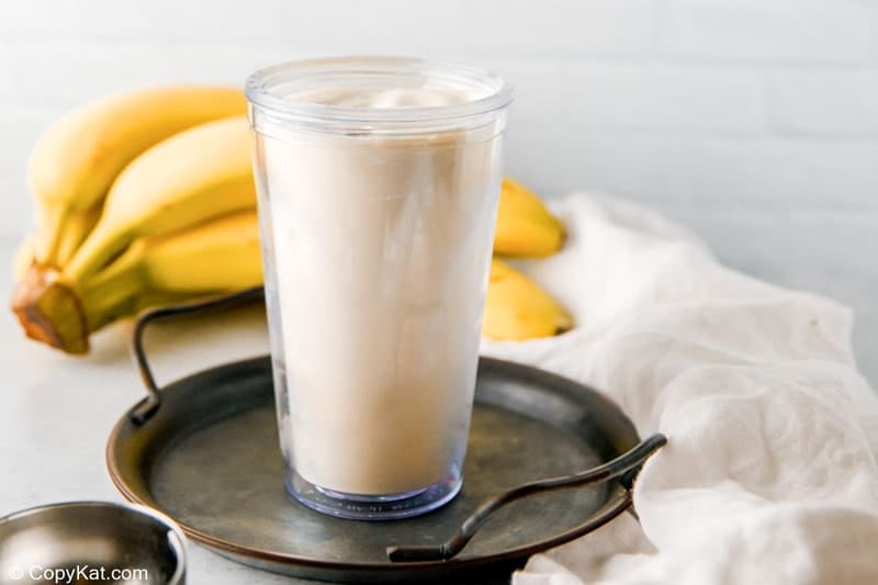 blended banana milkshake in a glass