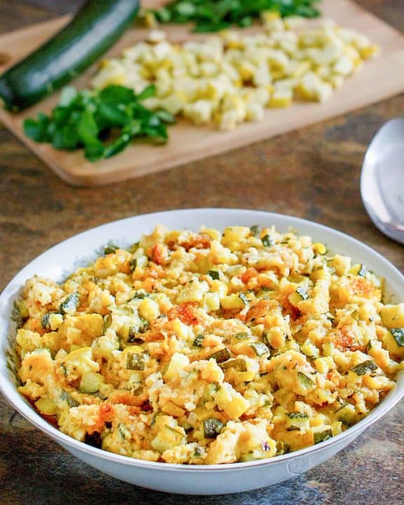 a bowl of homemade Boston Market squash casserole