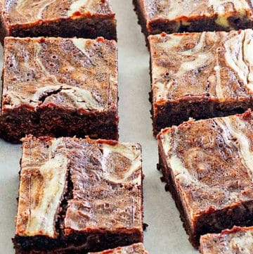 cream cheese brownies on parchment paper