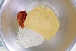 flour and seasonings for fried okra in a bowl