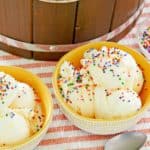 homemade vanilla ice cream, spoons, and ice cream maker