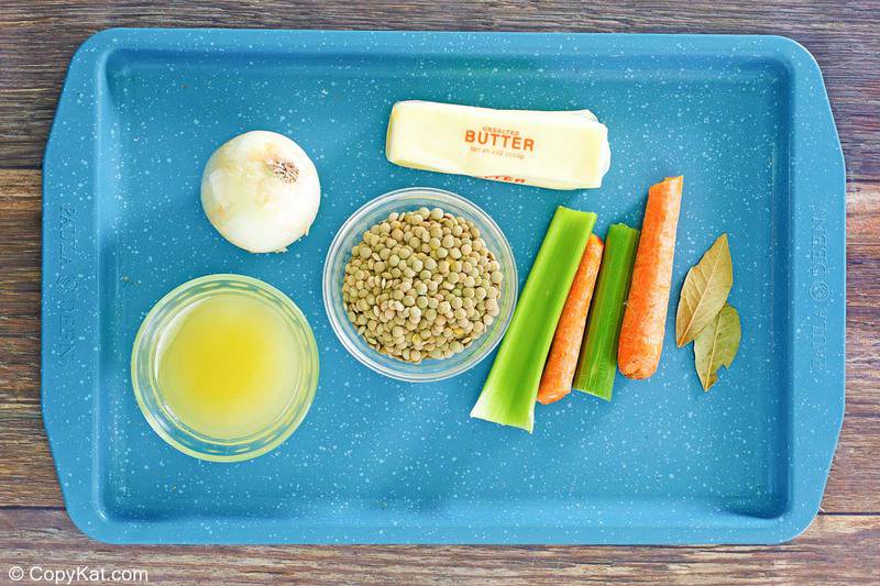 lentils recipe ingredients on a tray