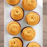 peanut butter frosted cupcakes on a platter