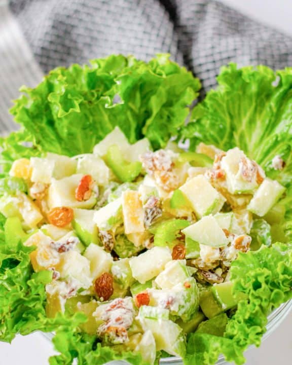 Waldorf Salad in a lettuce-lined bowl