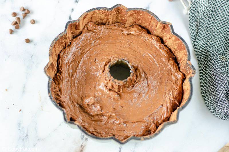 chocolate bundt cake before baking.