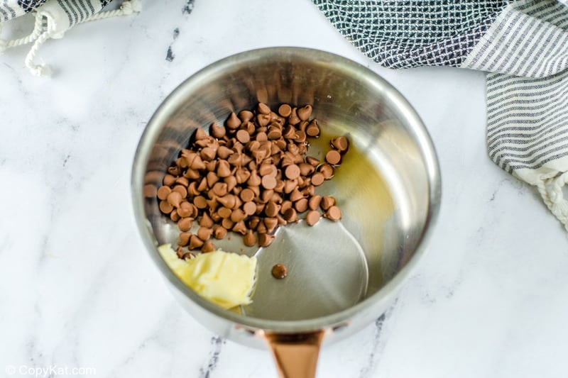 chocolate glaze ingredients in a pan.