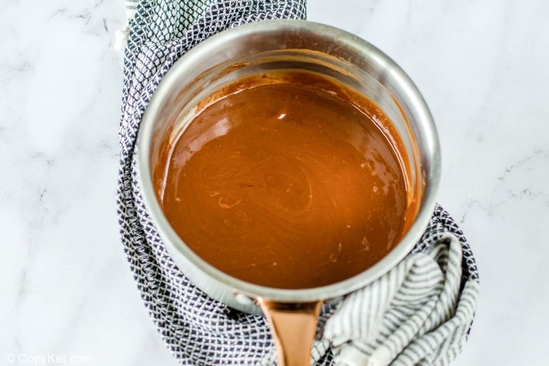 chocolate glaze in a pan.