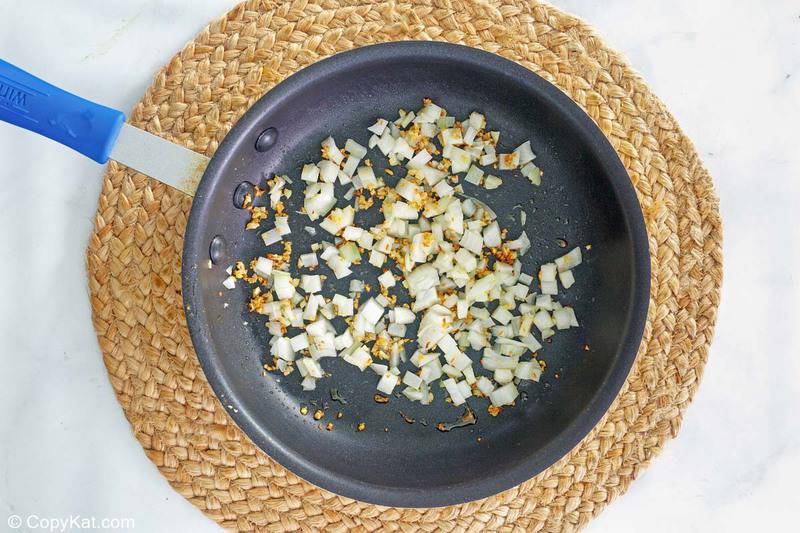 cooked onions and garlic in a skillet.