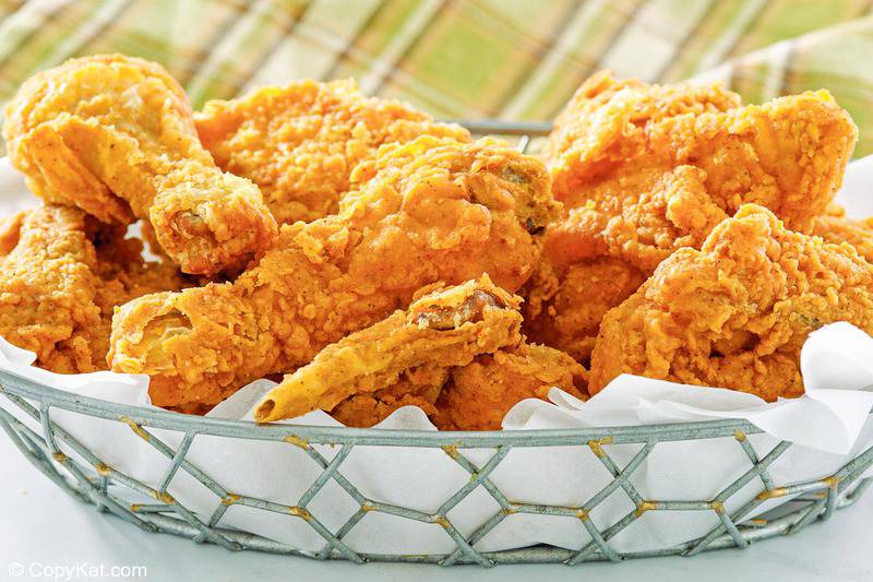 homemade Cracker Barrel fried chicken pieces in a basket
