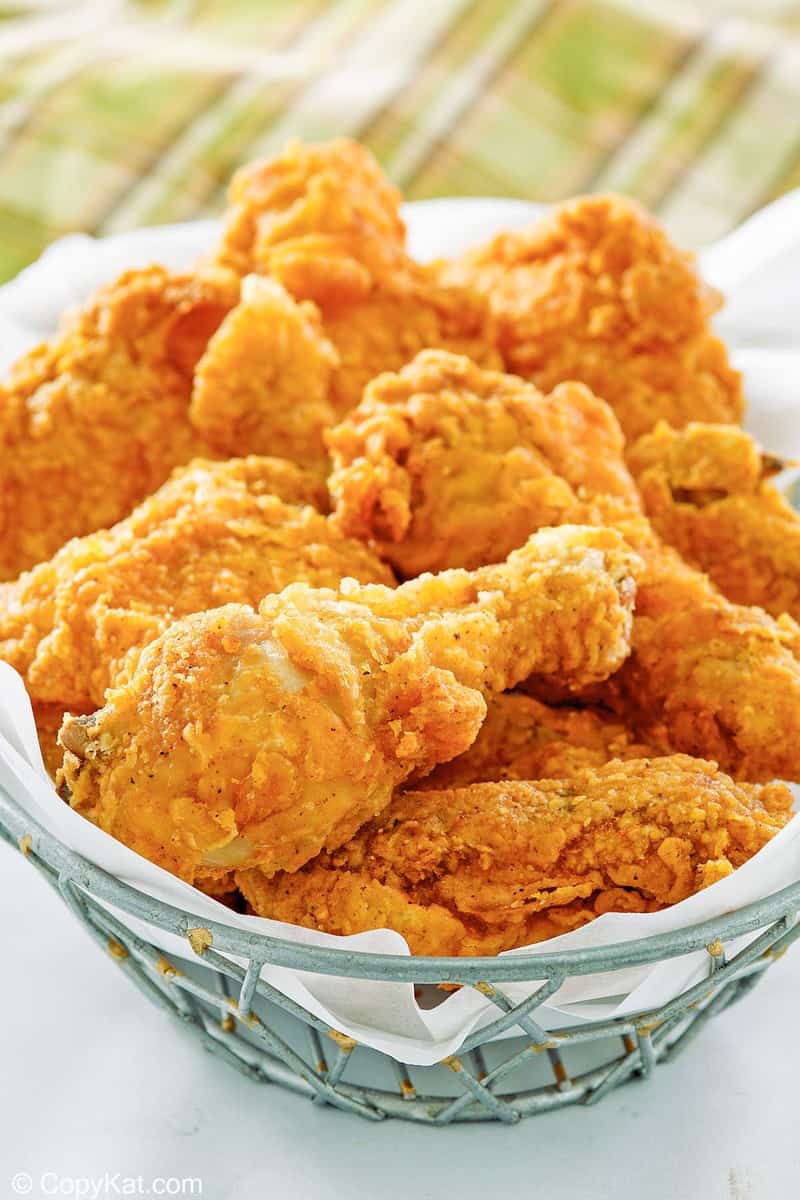 a basket of homemade Cracker Barrel fried chicken