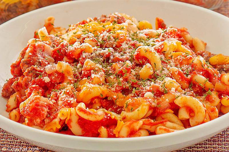 a serving of ground beef casserole in a bowl.
